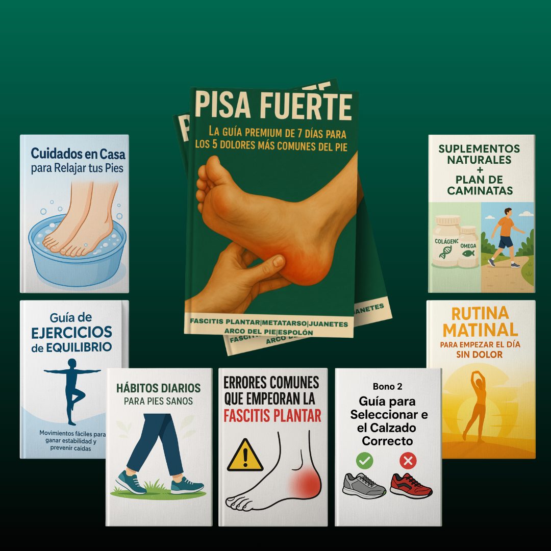 🦶 PISA FUERTE – Guía premium de 7 días para fascitis plantar, metatarso, juanetes, arco del pie y espolón ✨ +7 🎁 BONOS GRATIS